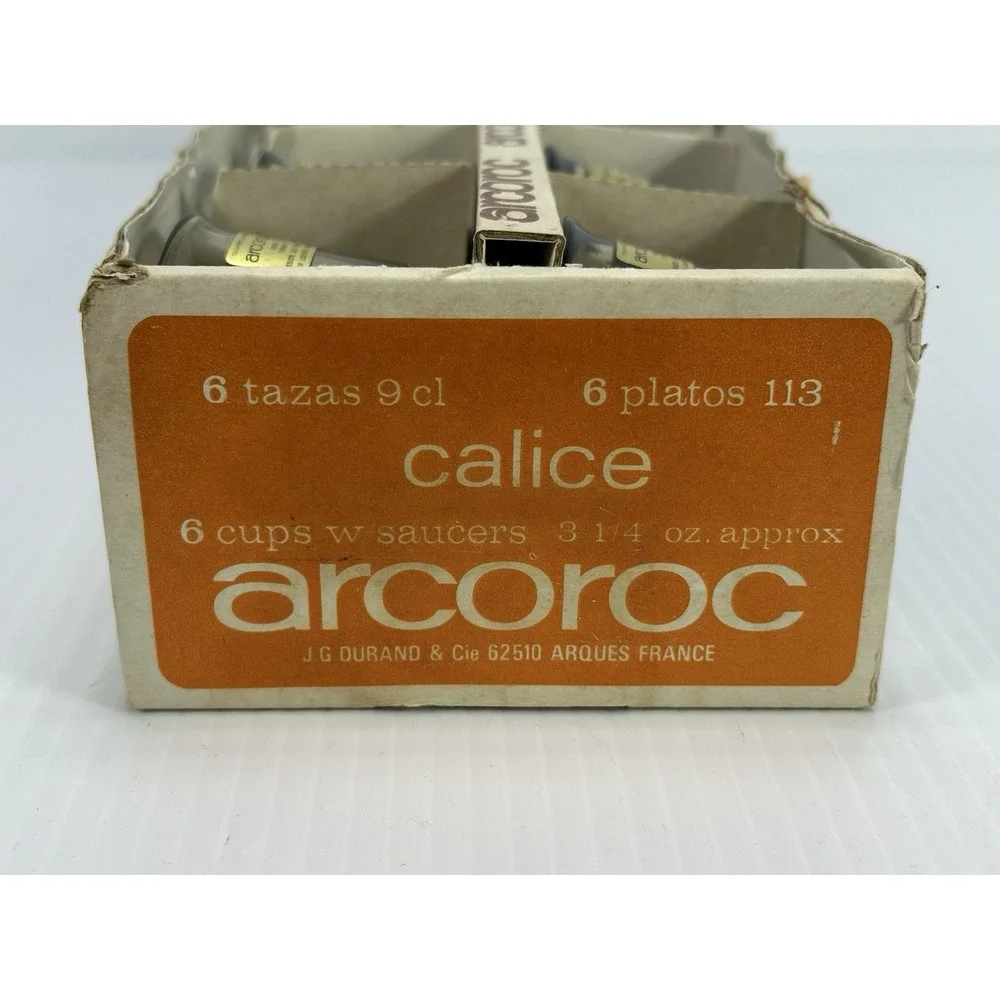 Vintage Arcoroc Smoked Glass (6) Cups & Saucers Set New In Original Box‎ 12 Pc